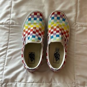 Adult Slip on Checkered Rainbow Vans